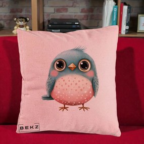 Perna Decorativa Pasare Teal-Roz cu Pete, 40x40 cm, Roz, Husa Detasabila, Perna Inclusa, BEKZ®