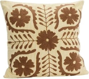 Față de pernă din bumbac brodată manual cu motive suzani, 45×45 cm, „Suzani Hazelnut"