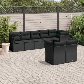 3217905 vidaXL Set mobilier de grădină cu perne, 8 piese, negru, poliratan