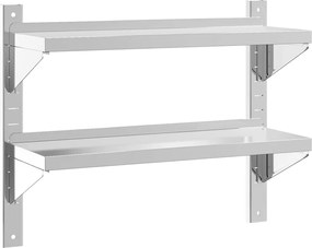 vidaXL Raft de perete 2 niveluri 75x23,5x60cm argintiu oțel inoxidabil