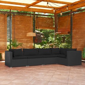 3101688 vidaXL Set mobilier de grădină cu perne, 5 piese, negru, poliratan