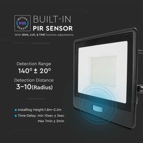 Proiector LED cu senzor LED/50W/230V 6500K IP65 negru