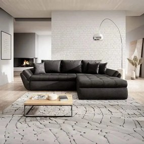 Colțar extensibil dumonde cu ladă de depozitare si sezut confortabil din spuma high-density, Loana Madagaskar Black II 270x185 cm