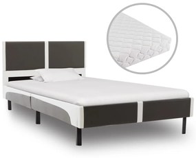 277535 vidaXL Pat cu saltea, gri și alb, 90 x 200 cm, piele ecologică