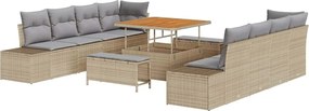 vidaXL Set de canapele pentru grădină cu pernă 11 pcs Bej poliratan