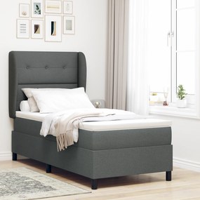 vidaXL Pat cu saltea gri închis 90 x 190 cm din material