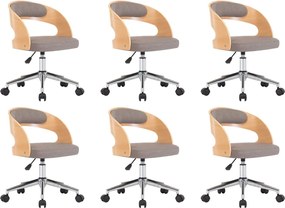 vidaXL Scaune pivotante masă, 6 buc., gri taupe, lemn curbat & textil