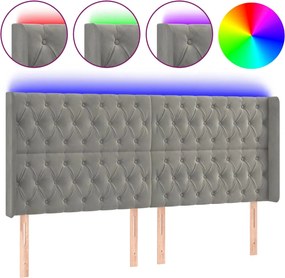 vidaXL Tăblie de pat cu LED, gri deschis, 203x16x118/128 cm, catifea