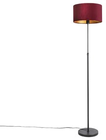 Lampă de podea neagră cu abajur din catifea roșie cu auriu 35 cm - Parte