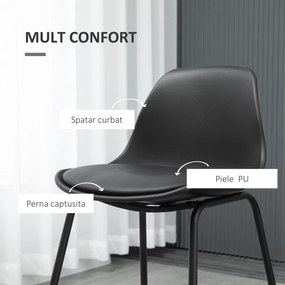 Scaune de bar, set din 2 piese cu scaun tapitat cu Protectie anti-alunecare, PU si otel, 43x43x97,5cm, negru HOMCOM | Aosom RO