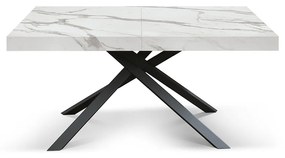 MASA TIFANY BLAT ALB MARMORAT - 160 cm / 90 cm / h 77 - Pal - EFECT MARMURA - Extensibila - NEGRU - Metal