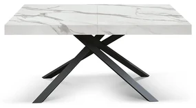 MASA TIFANY BLAT ALB MARMORAT - 160 cm / 90 cm / h 77 - Pal - EFECT MARMURA - Extensibila - NEGRU - Metal
