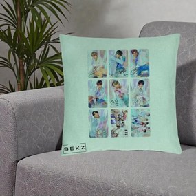 Perna Personalizata K-pop BTS Colaj 9 Fotografii Autografe Individual, 40x40 cm, Verde Menta, Husa Detasabila, Perna Inclusa, BEKZ®