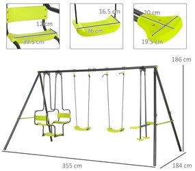 Outsunny Balansoar 4 agrafe portico cu balansoar - dim. 3,55L x 1,84l x 1,86H m metal epoxid anticoroziv PE Gri | Aosom Romania