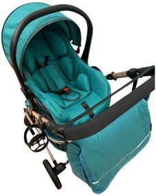 Carucior 3 in 1 reversibil cu scoica auto si geanta, 0-36 luni, Multicolor - CPC-10-turcoaz