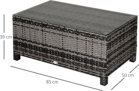 Outsunny Măsuță de grădină blat din sticlă securizată 5 mm ratan împletit 85 x 50 x 39 cm Max. 70 kg gri | Aosom Romania