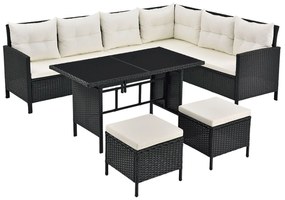 Jusky Set ratan de gradina Manacor - perne negre, albe