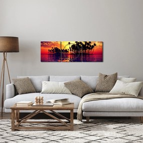 Tablou insulă în apus de soare (cu ceas) (90x30 cm)
