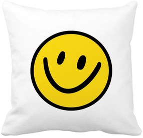 Perna Decorativa Patrata Smiley Face 2,40x40 cm, Alba, Mata, Husa Detasabila, Burduf