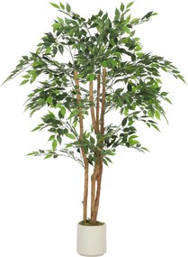 HOMCOM Plantă artificială de interior 150 cm banian copac artificial, ghiveci din plastic și trunchi din lemn masiv, verde | Aosom Romania