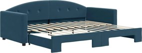 vidaXL Pat de zi cu extensie, albastru, 90x200 cm, catifea