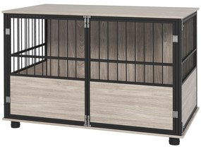 PawHut Cușcă pentru câini de interior, masă laterală, 100 x 60 x 68 cm, locuință, 3 uși blocabile, aspect de nuc negru | Aosom Romania