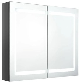 326514 vidaXL Dulap de baie cu oglindă și LED, gri strălucitor, 80x12x68 cm