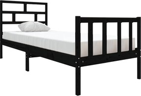 vidaXL Cadru de pat mic single, negru, 75x190 cm, lemn masiv de pin