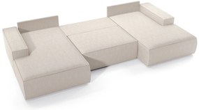 Colțar în formă de U ~HAYAK~ extensibil cu ladă de depozitare, 358 cm lungime, extensia 140/300 cm Velur raiat fluffy Gri mătase