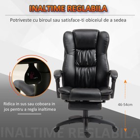 Vinsetto Scaun Birou cu Masaj, Înclinare, Piele Artificială, Negru, 68.5x68.5x119-127cm, Confort Sporit | Aosom Romania