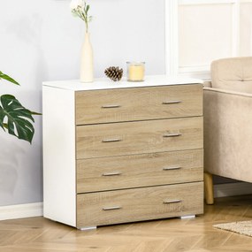 HOMCOM Comodă cu 4 Sertare, Mânere din Aluminiu și Structură din Lemn, 76x35x72cm, Alb și Stejar | Aosom Romania