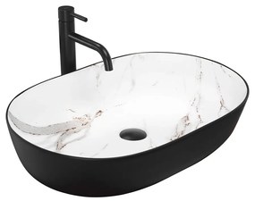 Lavoar pe blat Rea Cleo Aiax oval finisaj alb piatra - negru mat 60 cm