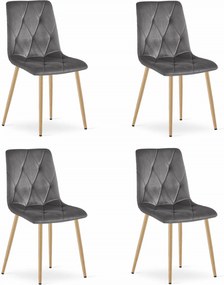 Set 4 Scaune Bucatarie/Dining Fido Gri Inchis Catifea Picioare Metalice, Finisaj Lemn