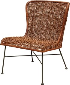 Scaun dining împletit din ratan, maro, cu spătar înaripat și picioare verzi din metal, 80 x 60 x 62 cm, „Melati”