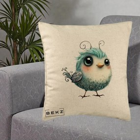 Perna Decorativa Pui Teal cu Aripioare Ornamentale, 40x40 cm, Bej, Husa Detasabila, Perna Inclusa, BEKZ®