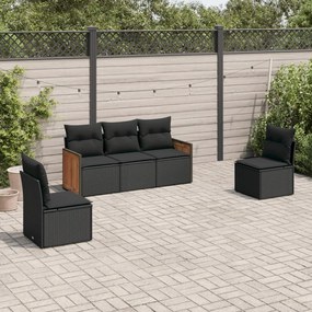 3259927 vidaXL Set mobilier de grădină cu perne, 5 piese, negru, poliratan