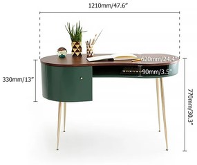Birou curbat mid-century modern green & gold DEPRIMO 14236 by Deprimo