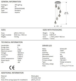 Lustra cu 6 Pendule LED design modern decorativ Aquaria crom