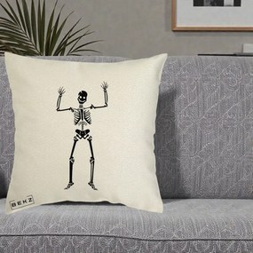 Perna Decorativa Halloween Schelet Dansator, 40x40 cm, Ecru, Husa Detasabila, Perna Inclusa, BEKZ®