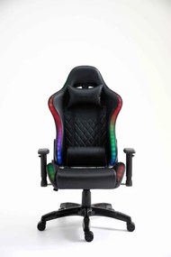 Scaun gaming cu sistem iluminare bandă LED RGB, masaj în perna lombară, funcție șezlong, 90-180 grade, SIG 5026 RGB, Negru,