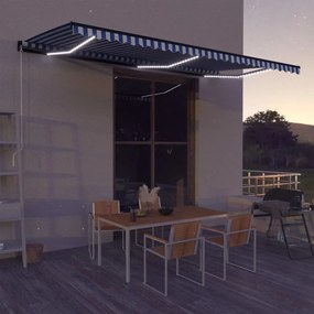 Copertina retractabila manual cu LED albastru  alb 600x300 cm