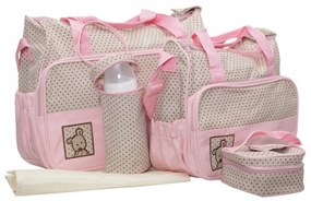 Set 3 genti bebe NOVOKIDS™ Mastella atasabile la carucior, Capacitate mare, Geanta termos biberoane inclusa, dimensiune 39X35X10 cm, Roz si Crem