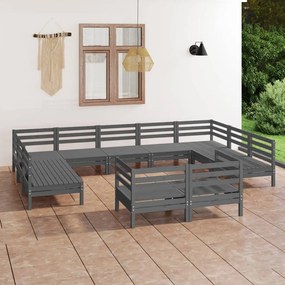 3083486 vidaXL Set mobilier grădină, 11 piese, gri, lemn masiv de pin
