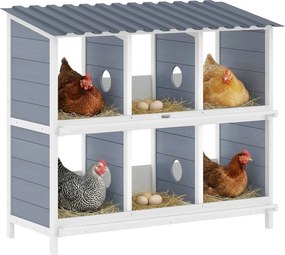 PawHut Cuib pentru găini, cuib ridicat din lemn cu 6 compartimente, 4 bârne pentru coteț pentru animale mici 102 x 50 x 91 cm, Gri | Aosom Romania