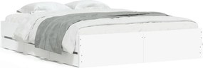 vidaXL Cadru pat cu sertare alb extralucios 150x200 cm, lemn prelucrat