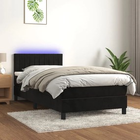 3134497 vidaXL Pat cu arcuri, saltea și LED, negru, 90x190 cm, catifea