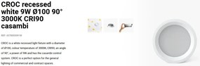 Spot LED incastrabil CROC IP44 recessed white 9W 10cm 90 grade 3000K CRI90 casambi