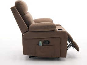 Fotoliu Masaj, Incalzire, Rabatabil, Sezut cu Arcuri Metalice, Suport Picioare extensibil, Chenille, Maro Inchis