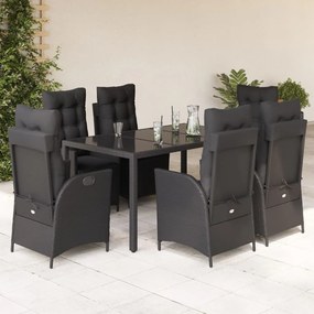 3213324 vidaXL Set mobilier de grădină cu perne, 7 piese, negru, poliratan