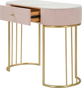 Consola, Mauro Ferretti, Montpellier, 100 x 40 x 75 cm, fier/lemn/piele ecologica, roz/auriu/alb